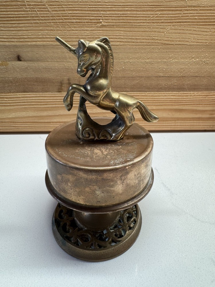 Vintage Solid Brass Unicorn Revolving Music Box 5