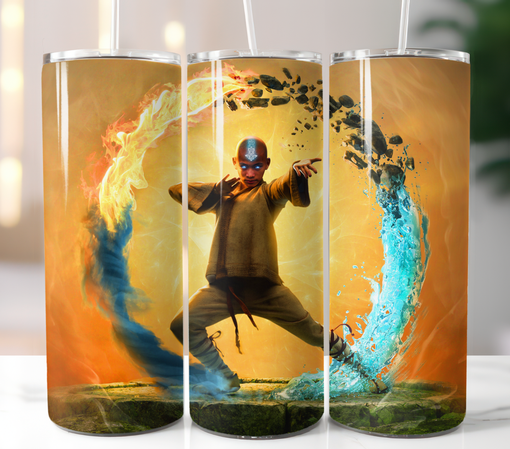 Avatar Aang Tumbler 20oz Stainless Steel Skinny Straw Insulated Cup Mug-image