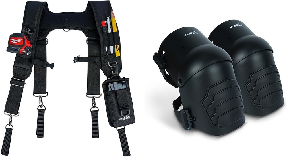 MELOTOUGH Padded Tool Belt Suspenders with Construction Work Bag