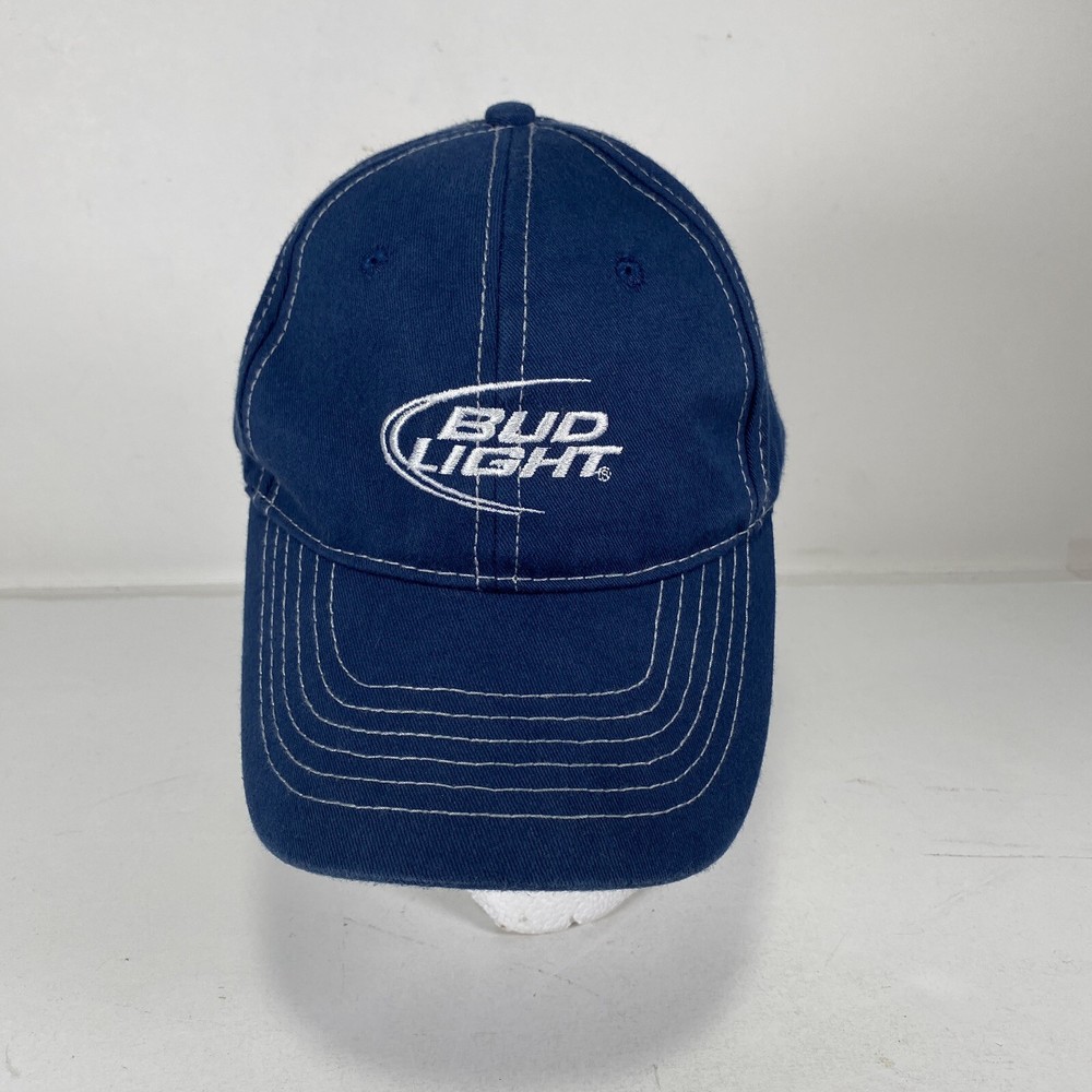 Bud Light Hat Baseball Cap Blue Adjustable Strap Back Embroidered Logo Dad Beer