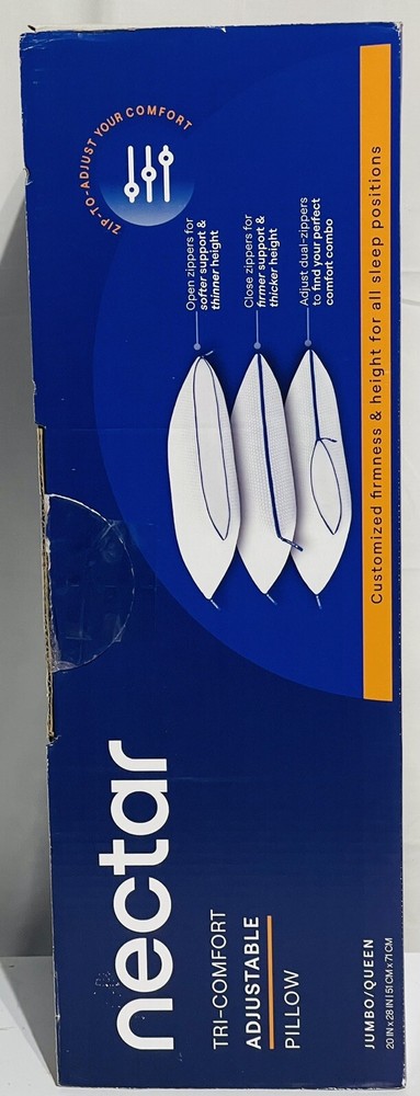 Nectar Tri-Comfort Adjustable Pillow, Cooling, Memory Foam, Jumbo/Queen,