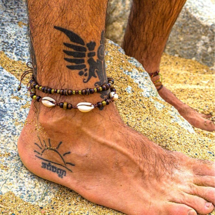 Bohemia Mens Wooden Shell Anklet Handmade Adjustable Beach Surfer Foot Jewelry