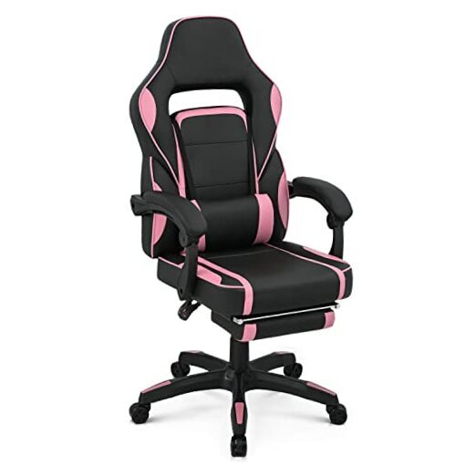 Racing Style Gaming Chair with Footrest & Lumbar Support, Ergonomic High Pink