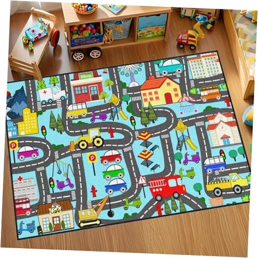 Kids Car Track Play Mat - 3x5ft Toy Car Rug for Playtime