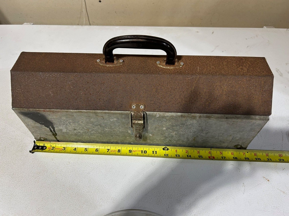 Vintage Hand Made Metal Toolbox Galvanized W/ Tray Insert & Bakelite Handle