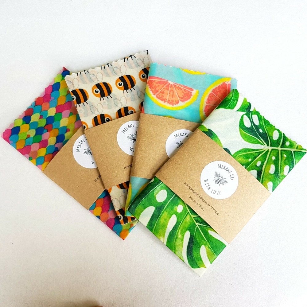 Envolturas de alimentos de cera de abejas hechas a mano | Envoltura reutilizable | Reduce el desperdicio | Ecológico-image