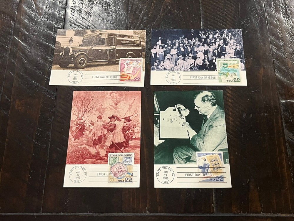 #2198-2201 1986 22c FDC Stamp Collecting Postcards- 4 total