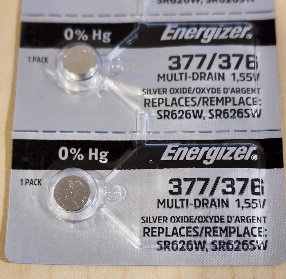 2 x Fresh carded Energizer 377 376 Silver Oxide Watch Battery  SR626SW SR626W