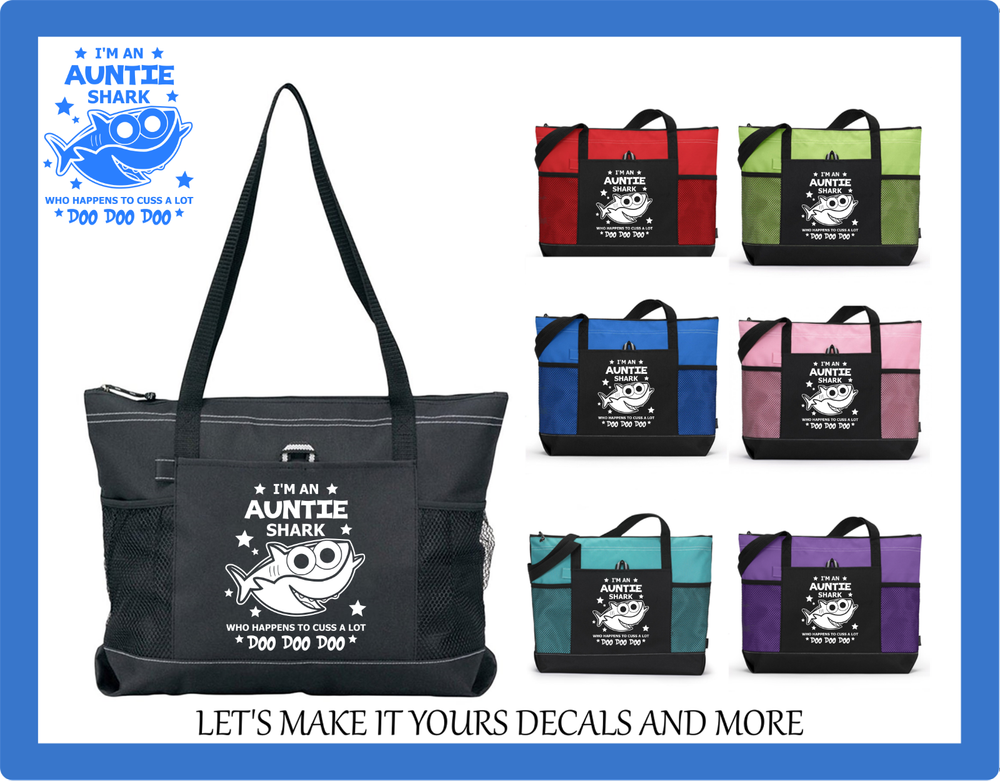 AUNTIE SHARK FUNNY QUOTE CUSTOM TOTE PURSE GYM SCHOOL TRAVEL BAG STARS AUNT