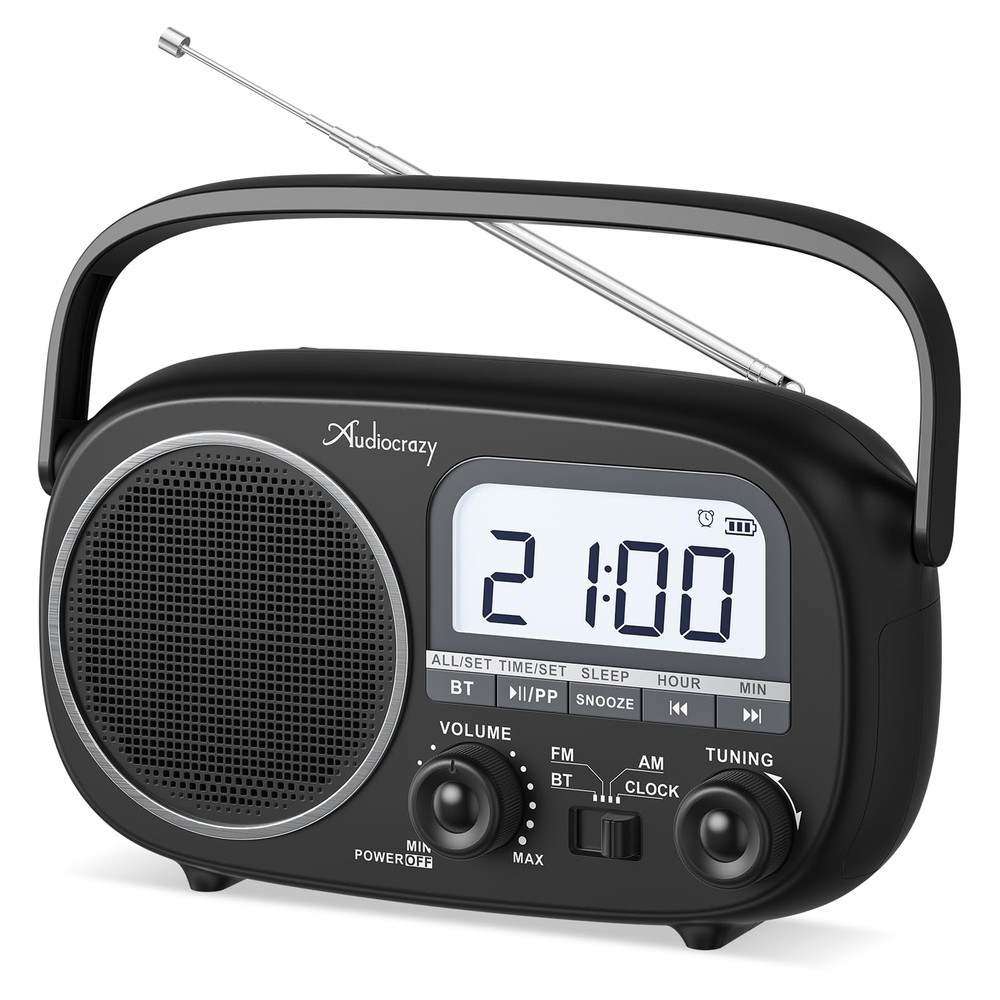 Portable Radio AM FM with Bluetooth,Built-in Rechargeable Battery/Plug in Wal...