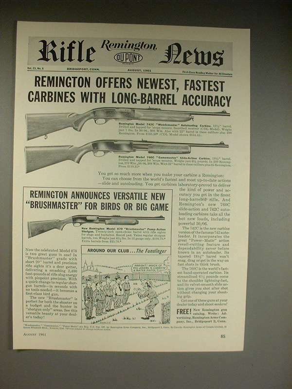1961 Remington 742C, 760C Rifle, 870 Shotgun Ad