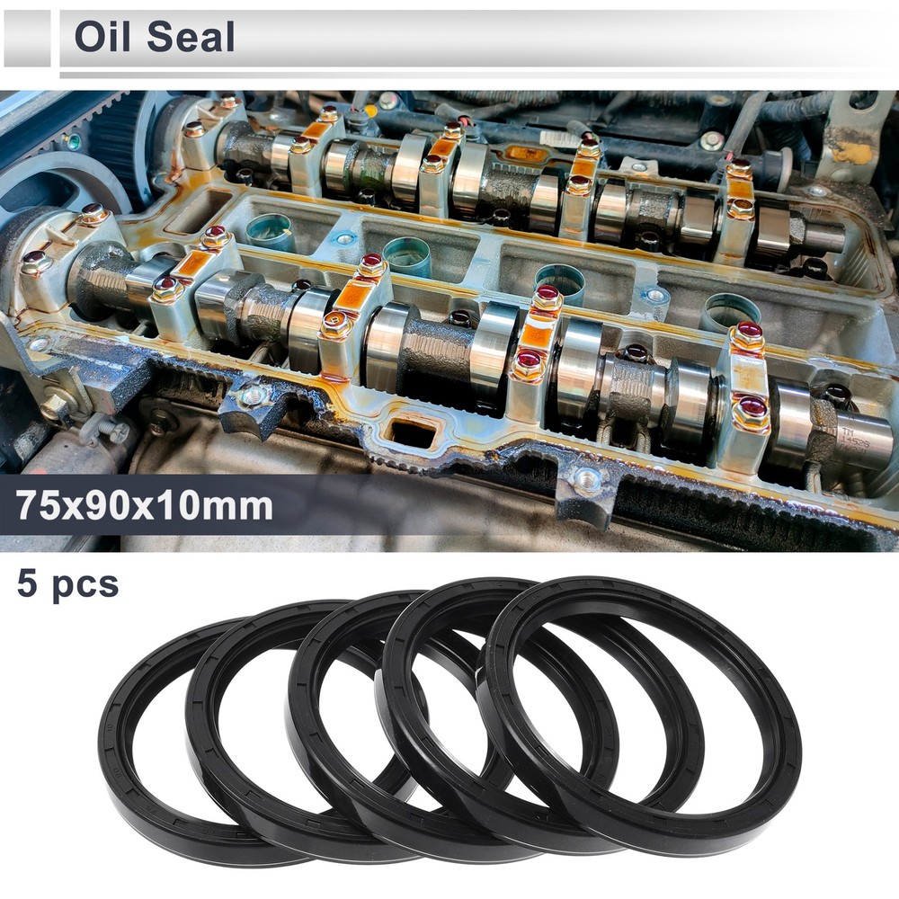 Nitrile Rubber Oil Seal Ring 75x90x10mm Black - Pack of 5