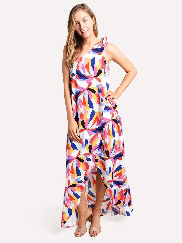 Crosby by Mollie Burch Sasha Maxi Dress Multicolor One Shoulder Size 6
