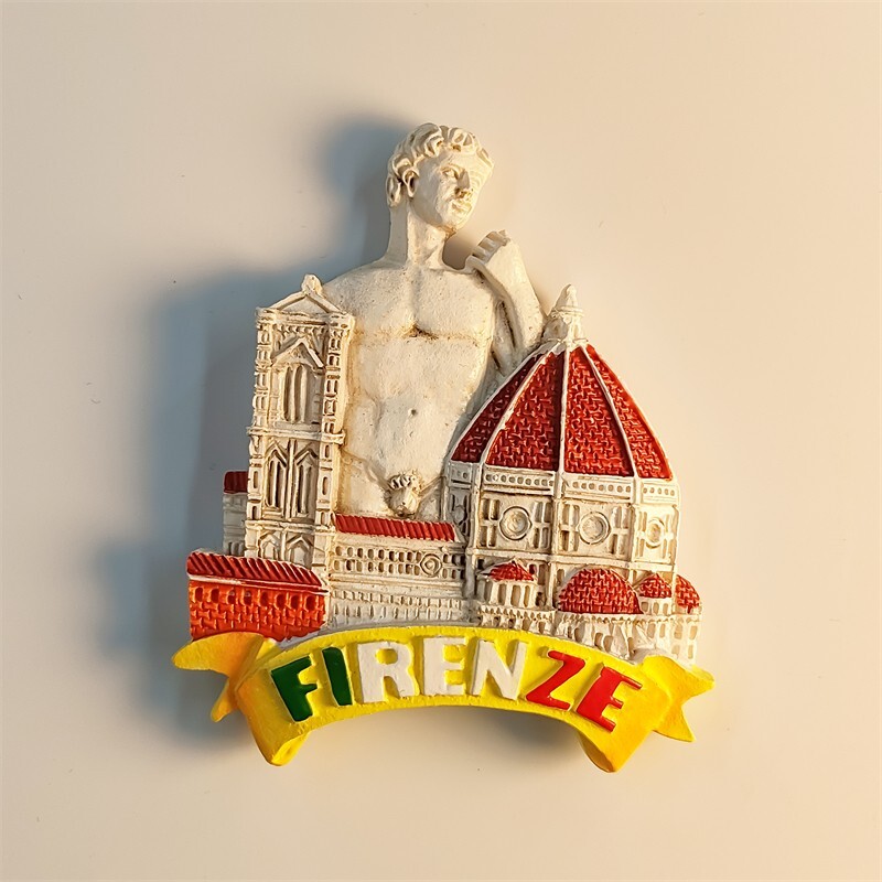 3D Resin Florence Fridge Magnet Featuring Giotto's Bell Tower and David Statue