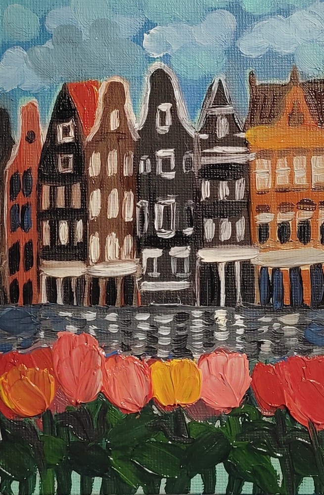 Amsterdam Original Oil Painting 6''x4'' 10x15cm Miniature Artwork