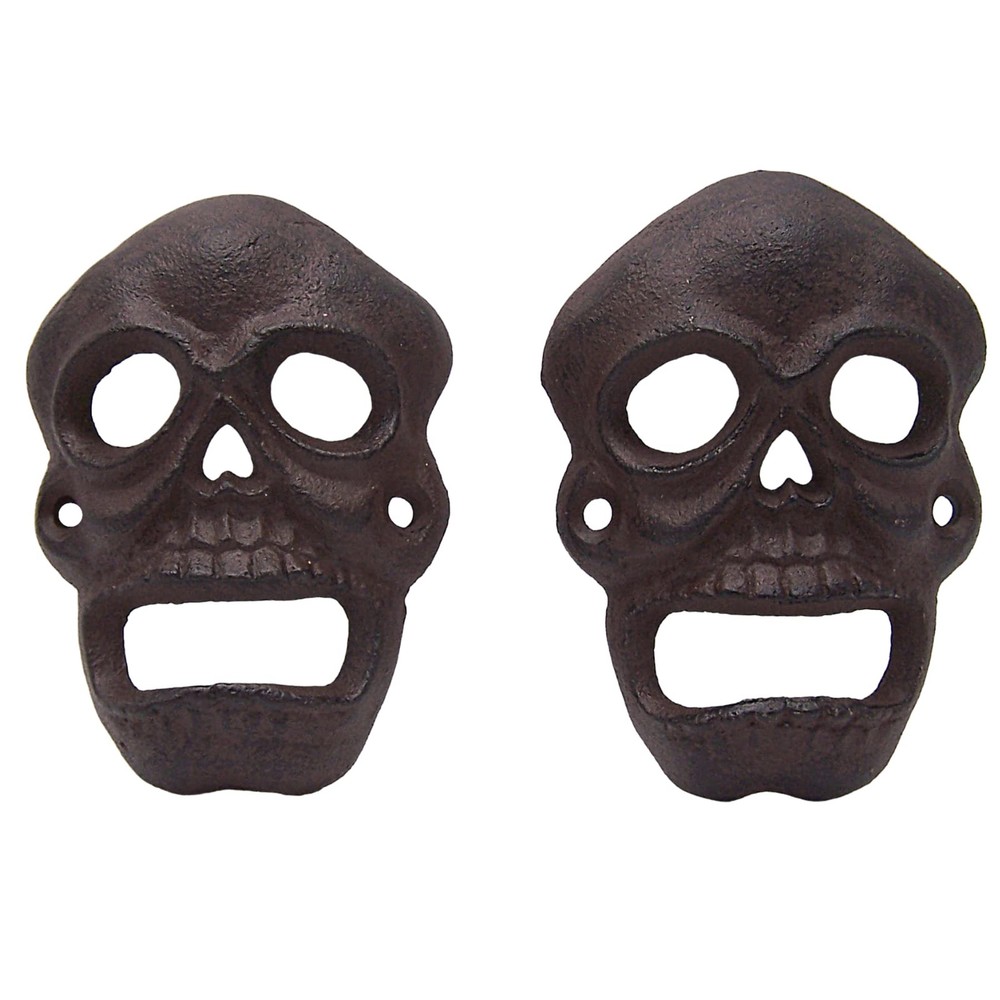 Cast Iron Skull Wall Mounted Bottle Opener Set of 2 Unique Accent Piece