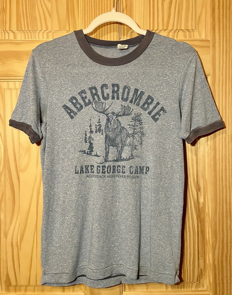 Vintage Abercrombie Moose Ringer Tee Women's S Blue 90s Y2K 