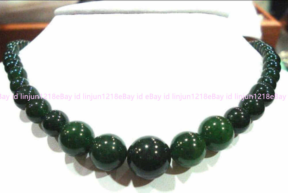 Natural Green Jade Round Beads Necklace 6-14mm 18 Inch AAA Quality-image