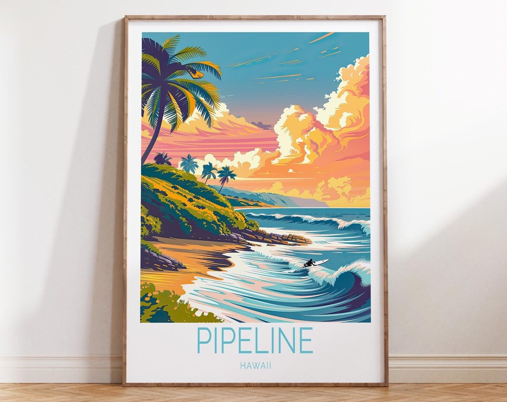 Pipeline Hawaii Travel Poster Hawaii Surf Poster Pipeline Coast Wall Art Surfer