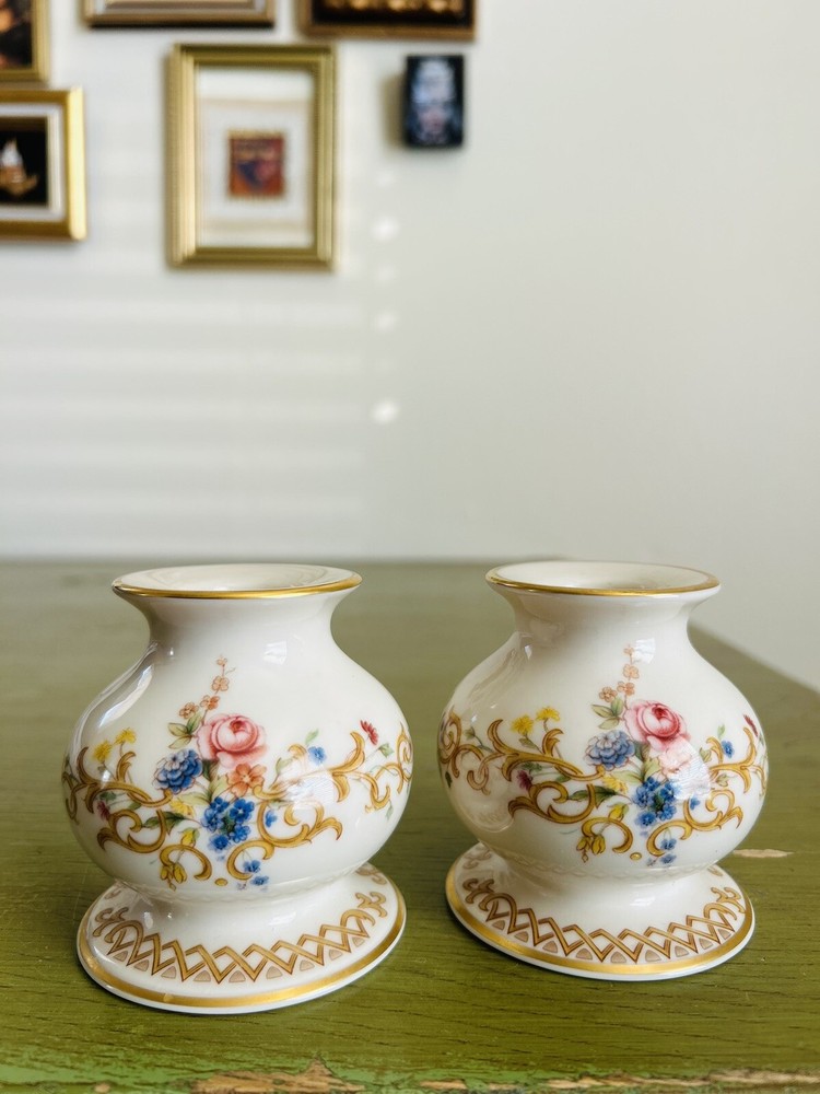 Lenox Queen's Garden Candlestick Holders - Made in USA  - 24 K Golden trim- Pair