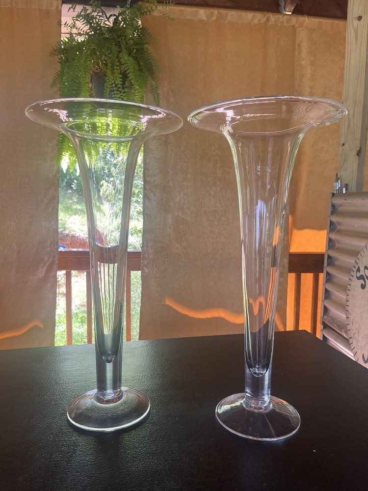 Abigail’s Glass Trumpet Vase Large 19.5” X 9.5” Gorgeous Pair-image