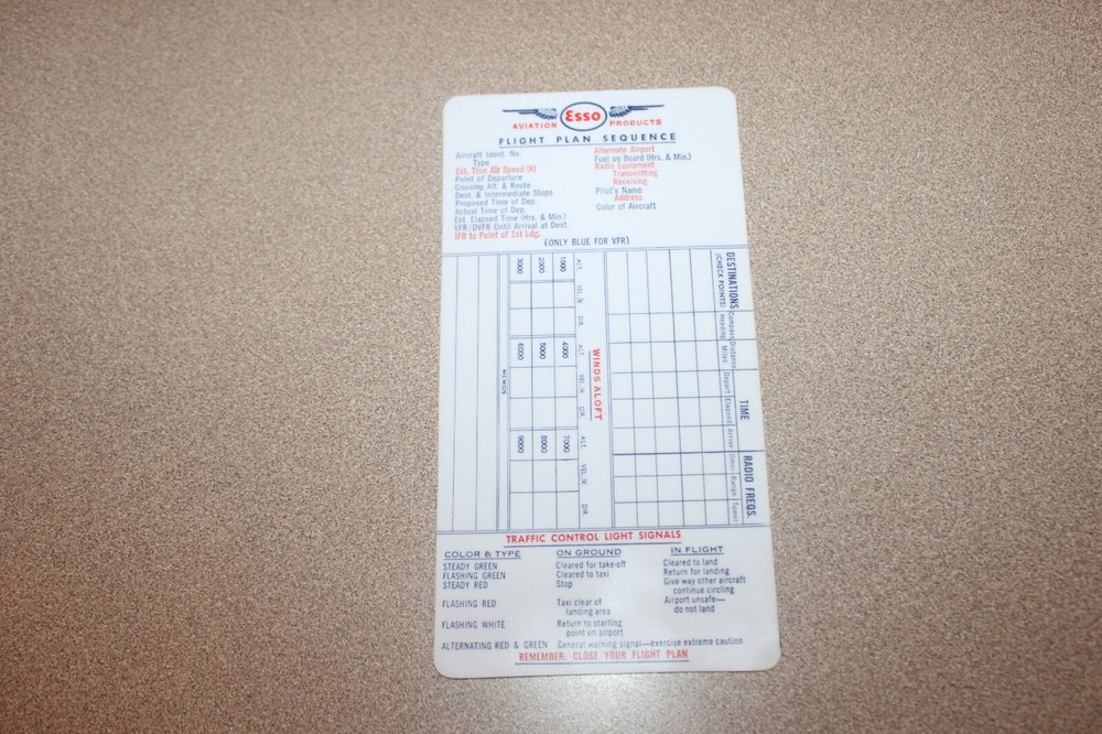 VTG 1960s era ESSO AVIATION PRODUCTS ADVERTISING FLIGHT PLAN SEQUENCE CELLO CARD