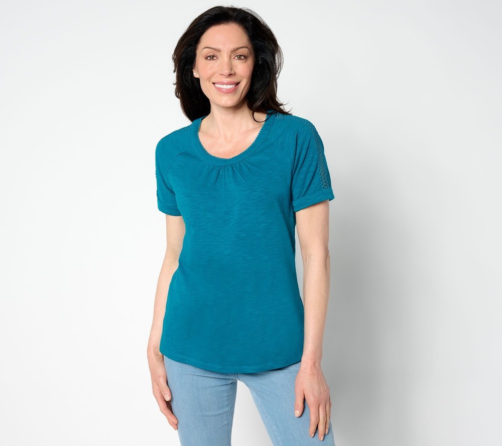 Fashion Women's Top Plus Sz 2X Denim & Co. Texture Knit Round Neck Blue A654626