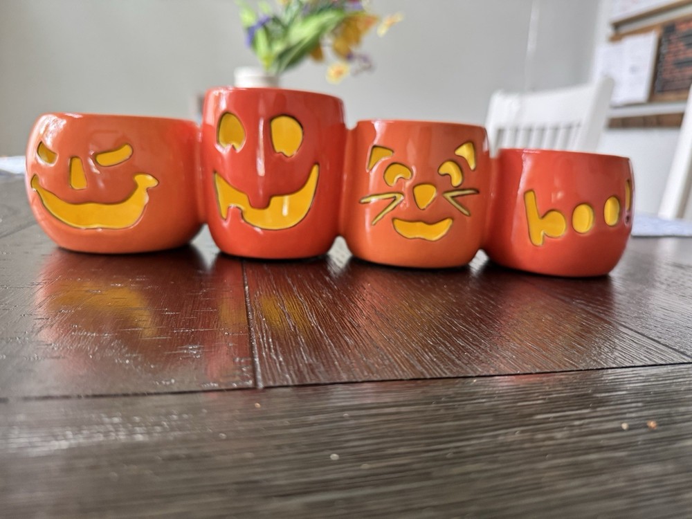 White Barn Orange BOO Jack O'Lantern Pumpkin Votive Candle Holder 13
