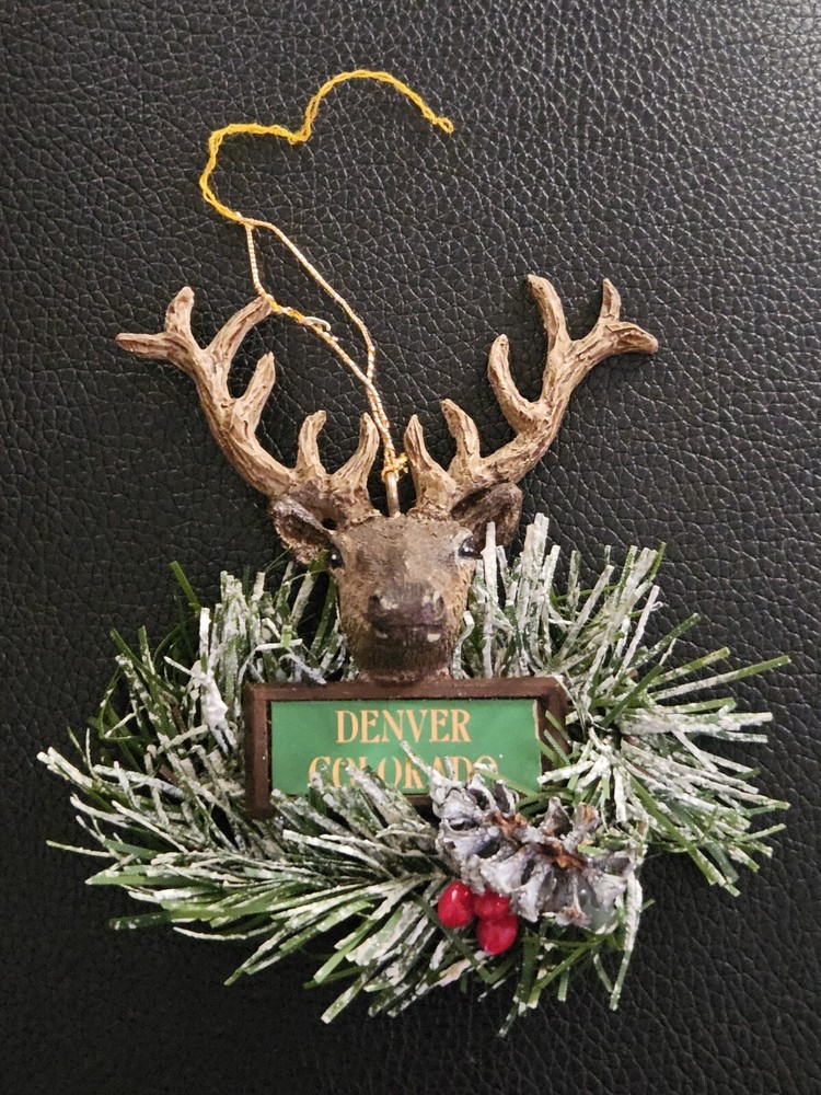 Denver Colorado Reindeer with Wreath Deer Head Antlers Christmas Ornament