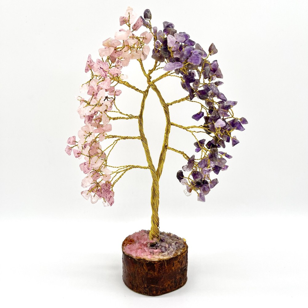 Amethyst Rose Quartz Crystal Gemstone Tree with 300 Chips