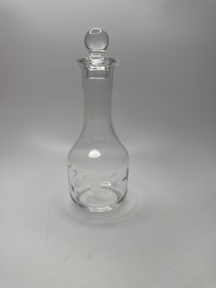 Vintage 6-Inch Floral Etched Clear Glass Decanter