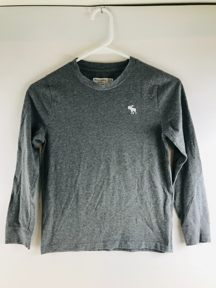 Abercrombie Kids Shirt Boy's Size 9/10 Gray Heather Long Sleeve Crew Neck Moose-image