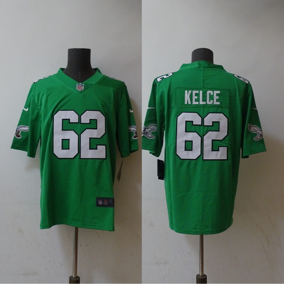 Jason Kelce Philadelphia Eagles Captains Patch Men's Jersey Kelly Green
