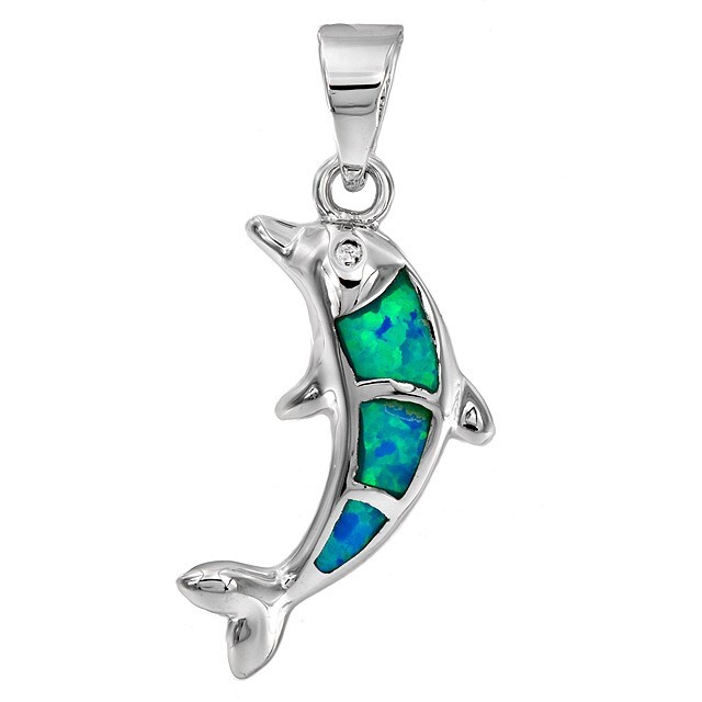 Dolphin Australian Opal Inlay & Topaz 925 Sterling Silver Pendant EO3
