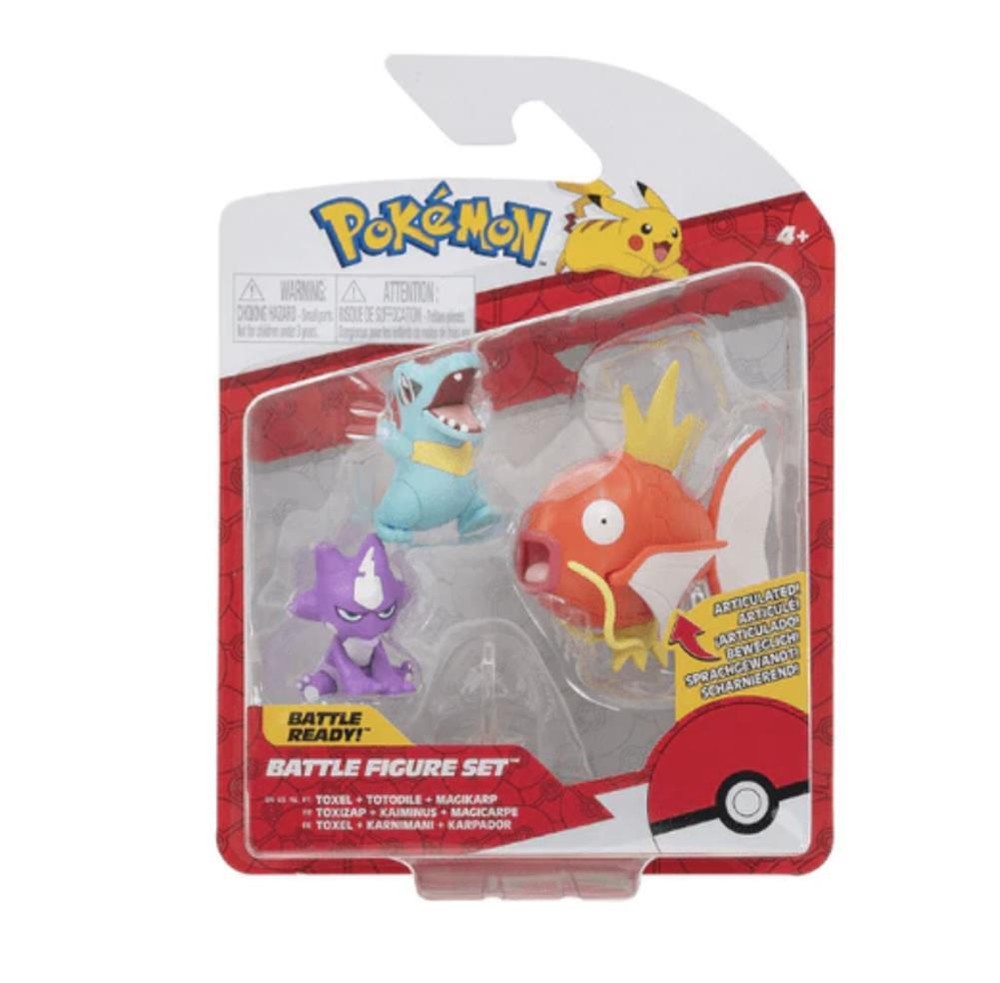 Pokemon 2-in-1 Battle Action Figure Set - Totodile Toxel Magikarp 3 Pack  