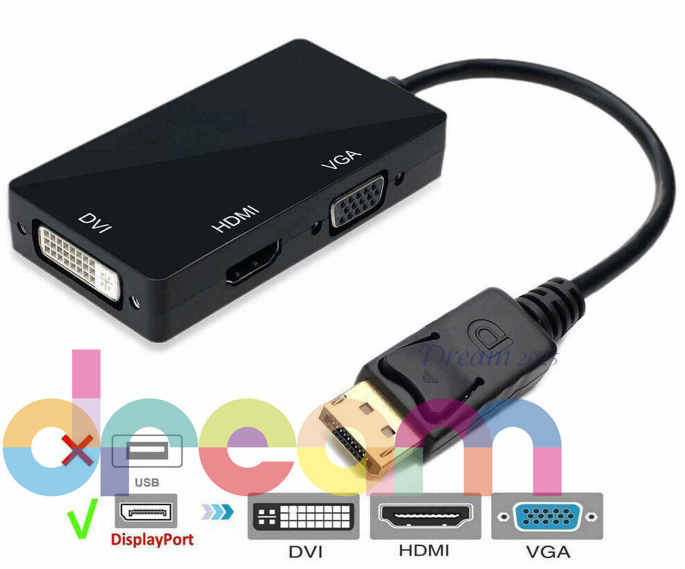 3 In 1 Displayport DP Male To HDMI/DVI/VGA Female Adapter Converter Cable 1080P