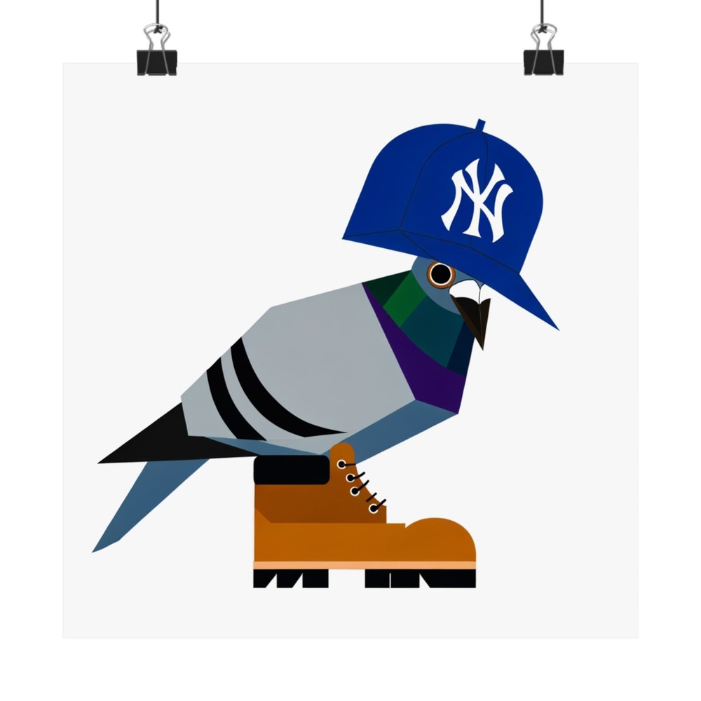 Matte Square Poster Wall Art Geometric NY Pigeon in Boots City Street