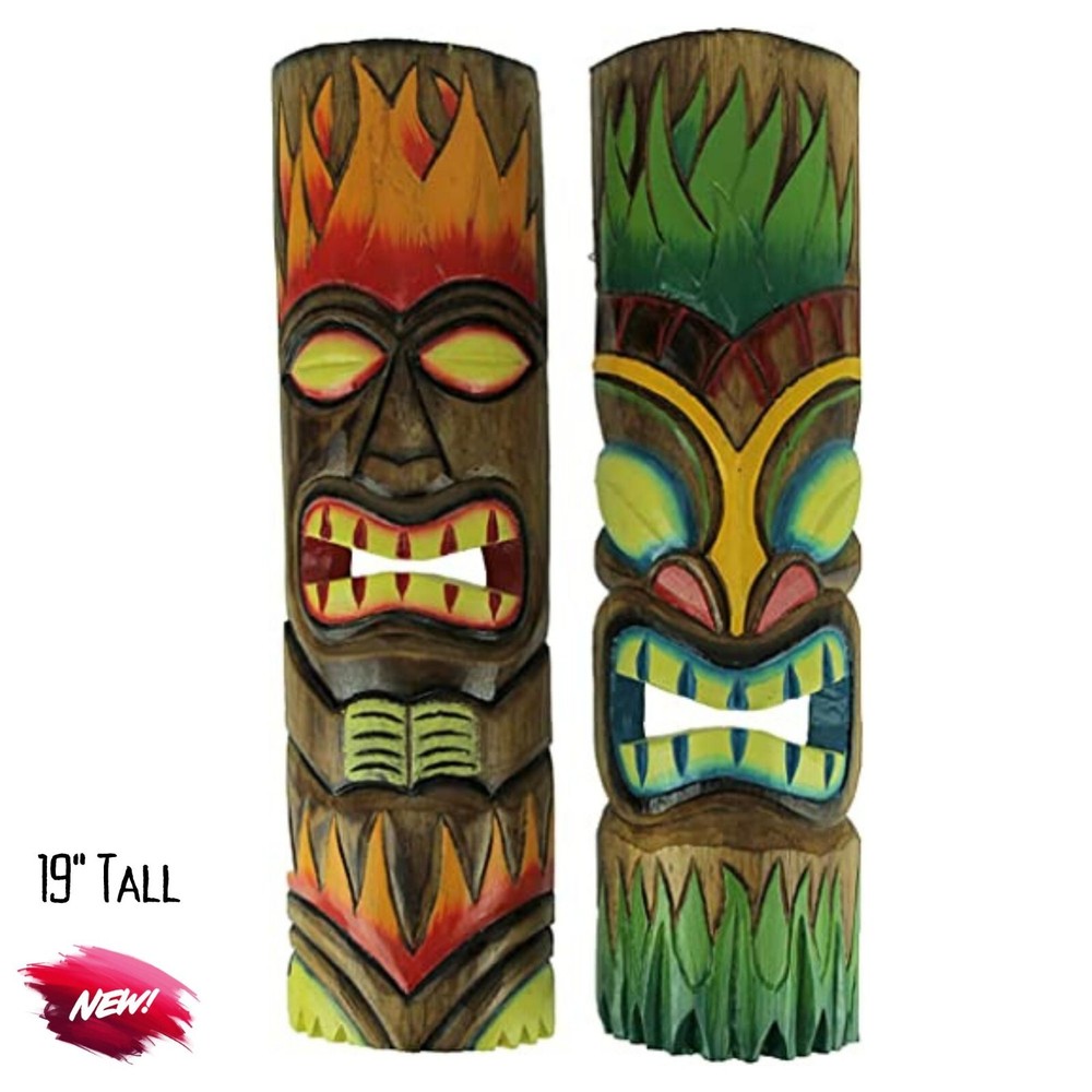 Tiki Totem Mask Hawaiian Theme Wall Hanging Tropical Deck Tiki Bar Gazebo Décor