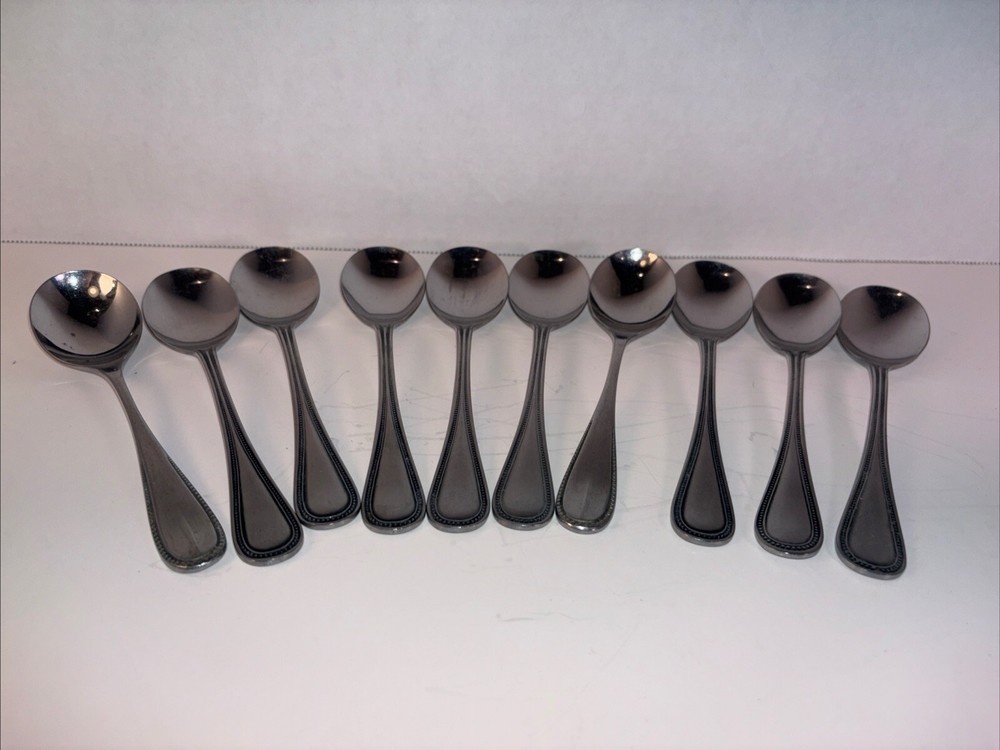 Oxford Hall Stainless Steel Teaspoon Set of 10 Vtg Flatware w/beaded Rim