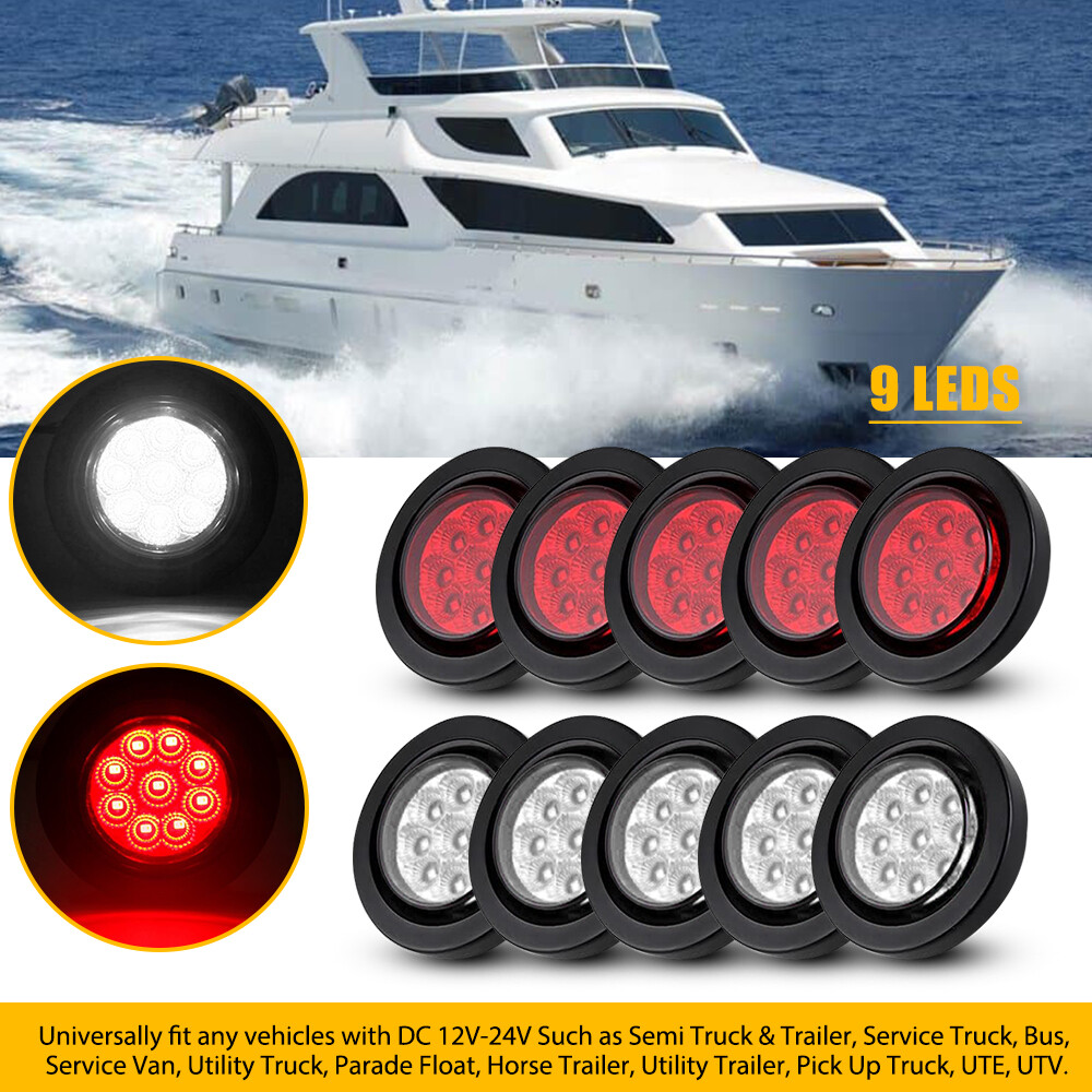 5-10PCS 2-Inch DOT Round LED Trailer Marker Lights with Grommet for Trucks