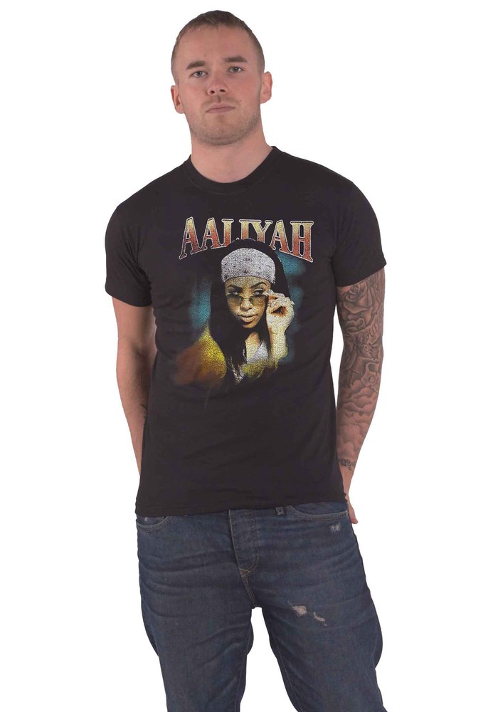 Aaliyah Trippy Logo Official Men's Black T-Shirt New Design Streetwear Urban Style-image