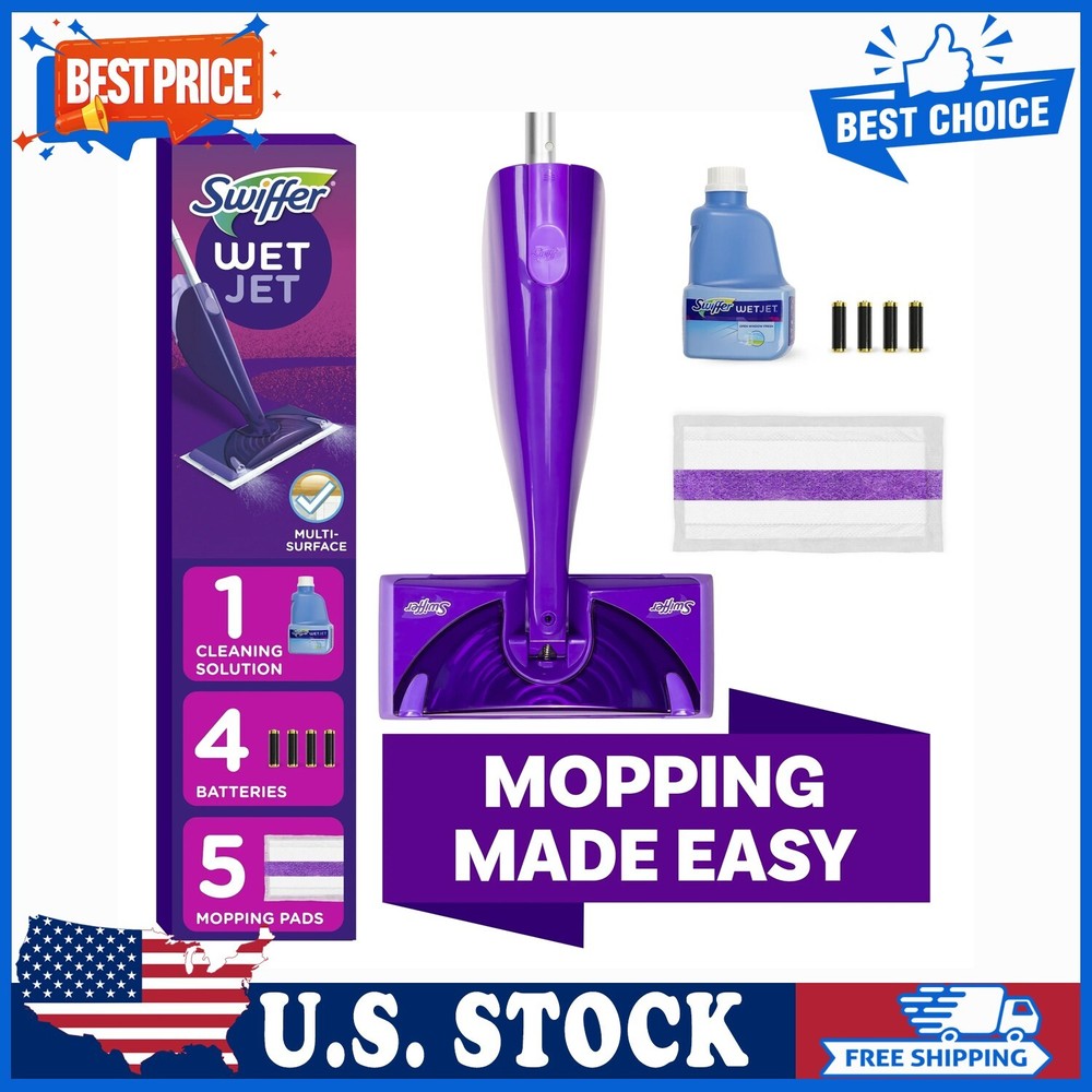 Swiffer WetJet Wood Starter Kit (1 Mop, 5 Pads, 1 Cleaning Solution)