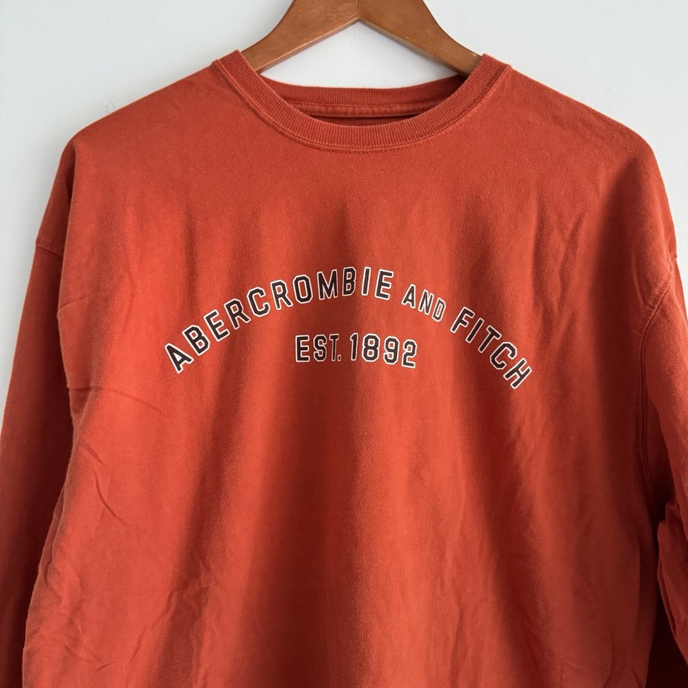 Vintage Abercrombie & Fitch T Shirt Mens L Long Sleeve Orange Logo Preppy-image