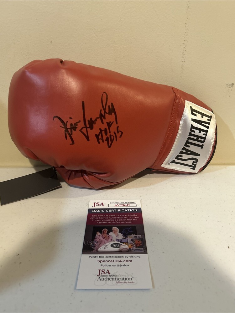 JIM LAMPLEY SIGNED AUTOGRAPH BOXING GLOVE JSA COA RING  ANNOUNCER HOF 2015