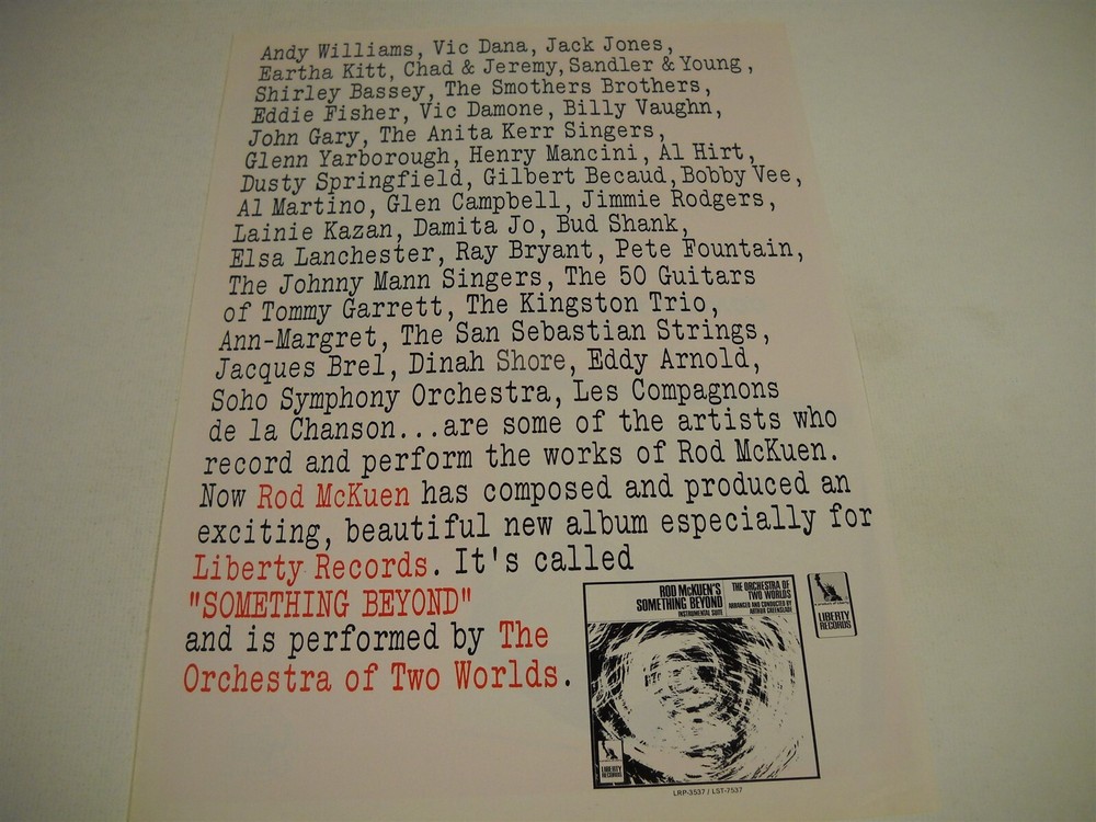 ROD McKUEN refs AL HIRT Dusty Springfield PETE FOUNTAIN 1967 Promo Display Ad