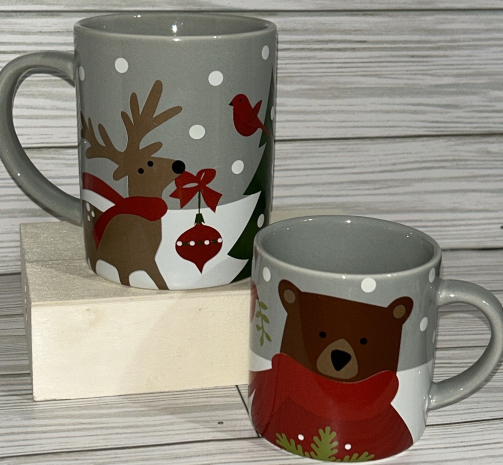 Crate & Barrel Christmas Mugs Reindeer Fox Bear By Joan Anderson 1 Adult 1 Child