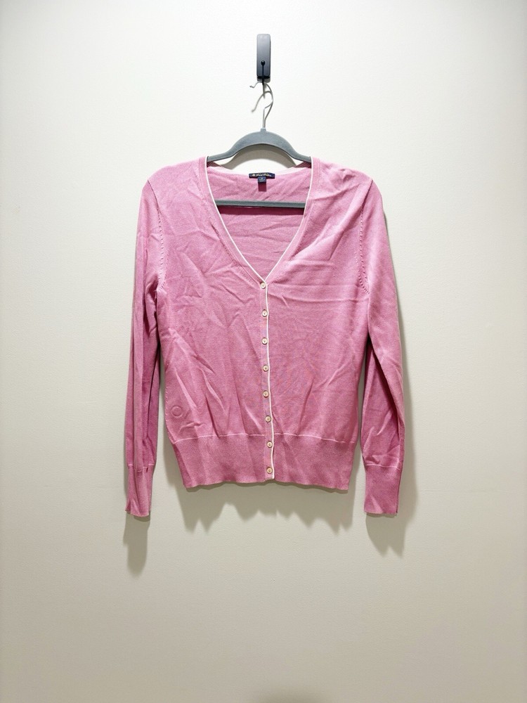 BROOKS BROTHERS • Women’s Pink Silk Blend V Neck Button Up Cardigan Sweater Sz M