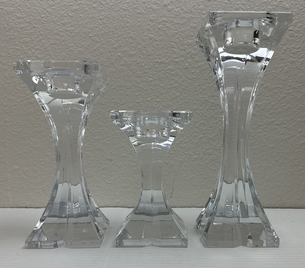 24% Lead Crystal Candle Holders Set Of 3 6”, 8” & 10” Made in Slovenia
