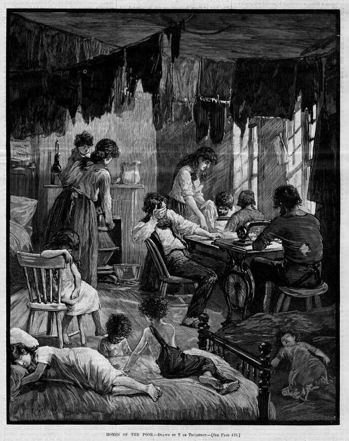 TENEMENT HOUSE, ANTIQUE ENGRAVING, HOMES FOR POOR, KIDS