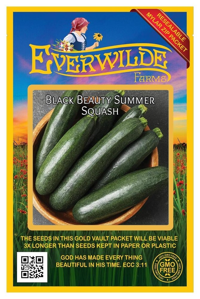 40 Black Beauty Summer Squash Seeds - Everwilde Farms Mylar Seed Packet